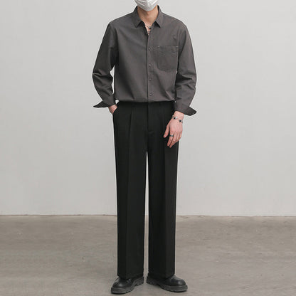 Solid Color Pointed Collar Casual Cotton Shirt