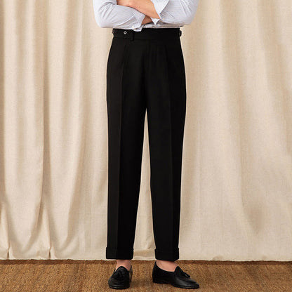 Mens Casual Retro High Waist Suit Trousers