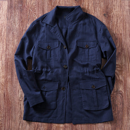 POLO Collar Unstructured Linen Solid American Jacket
