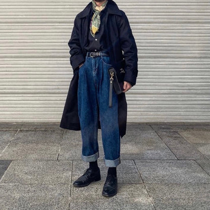 Men's Casual Retro Loose Straight Wide Leg Denim Trousers