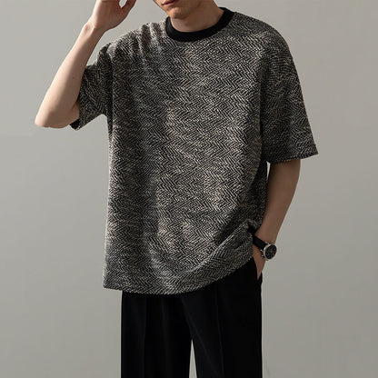 Collarless Knitted Casual T-shirt