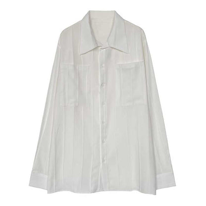 Men's Lapel Solid Color Casual Long Sleeve Shirt