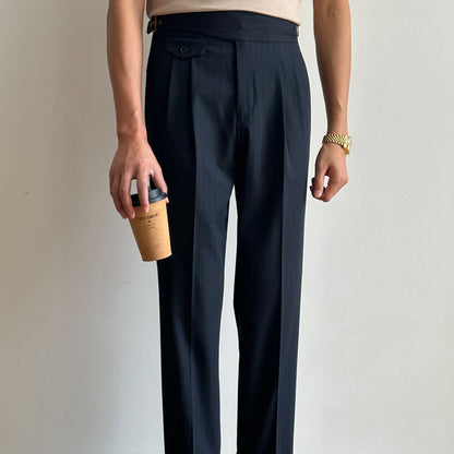 Men's High Waisted Pants Striped Straight Loose Casual Business Trousers
