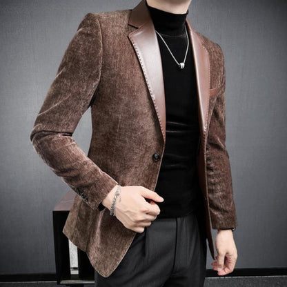 Fleece Panel Leather Collar Blazer
