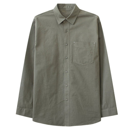 Solid Color Pointed Collar Casual Cotton Shirt