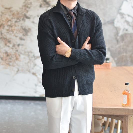 Men's Single-breasted Stand Collar Knitted Jacket
