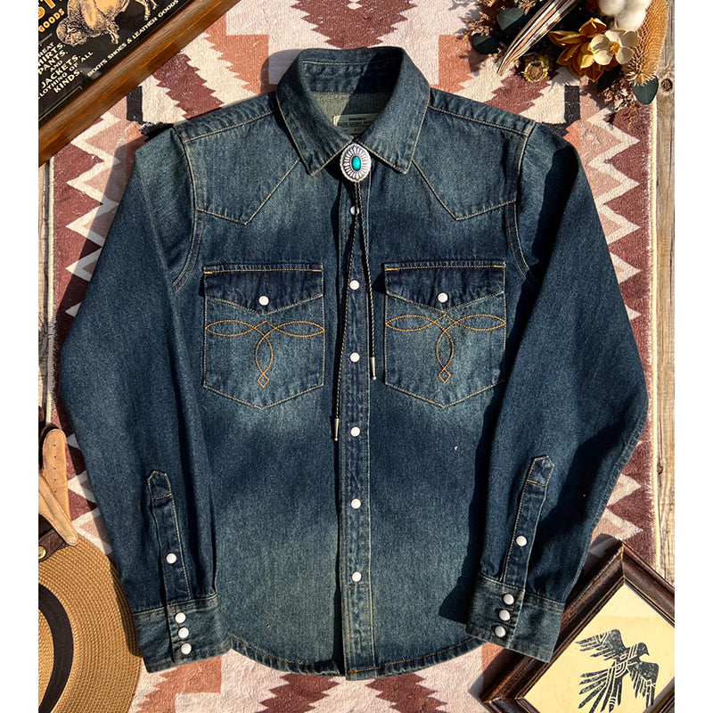 Men's Western Denim  with Jewel Buttons Shirt