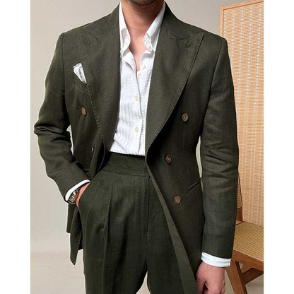 Summer 100% Linen Naples Peaked Lapel Casual Thin Blazer