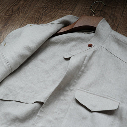 Summer 100% Linen Herringbone Unstructured Waist Trench jacket