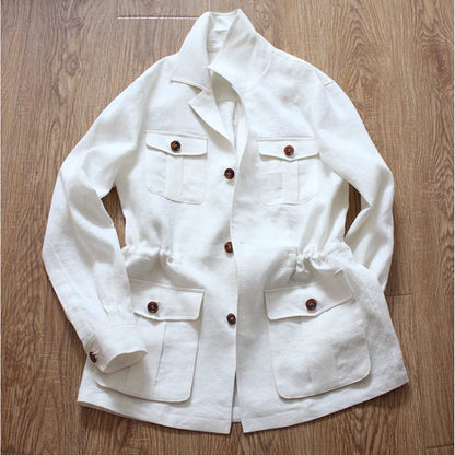 POLO Collar Unstructured Linen Solid American Jacket