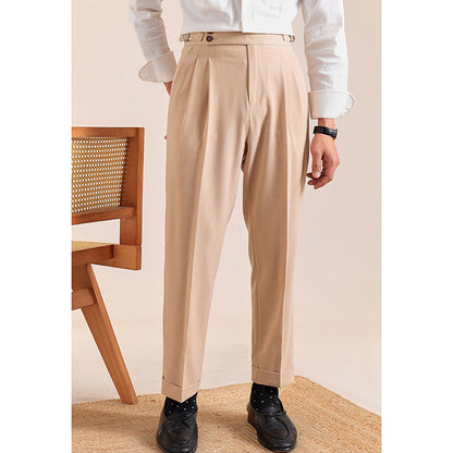 Summer Breathable Italian Double Pleated Naples Straight Trousers