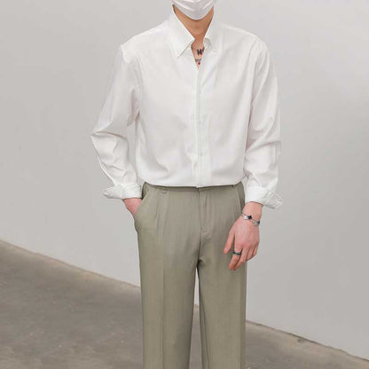 Slim Fit Solid Color Pointed Collar Shirt