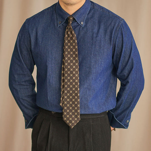 Men's Vintage Long Sleeve Casual Peak Collar Dress Shirt