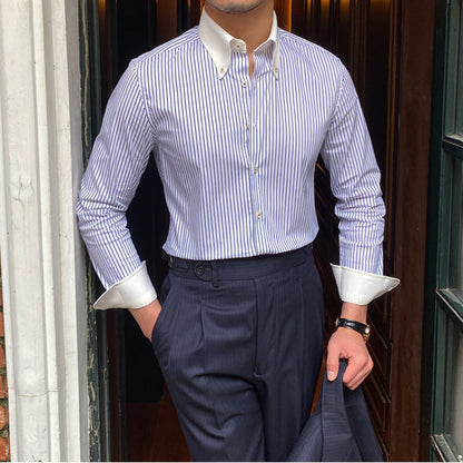 Men's Color Block Collar Slim Fit Striped Long Sleeve Shirt