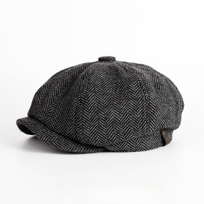 Wool Round Short Brim Octagonal Beret