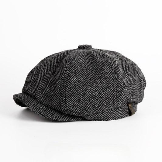 Wool Round Short Brim Octagonal Beret
