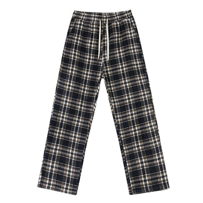 Men's Retro Casual Plaid Loose Straight Wide Leg Pants