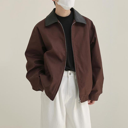 Men's Casual Retro PU Leather Collar Patchwork Jacket