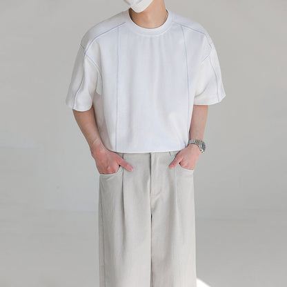 Round Neck Structured Clear Lines Loose T-shirt