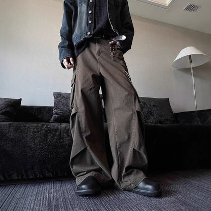 Vintage Pleated Large Pocket Wide Leg Overalls