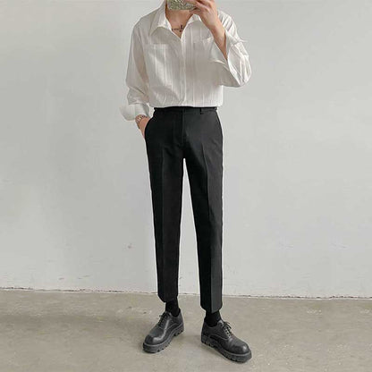 Men's Lapel Solid Color Casual Long Sleeve Shirt