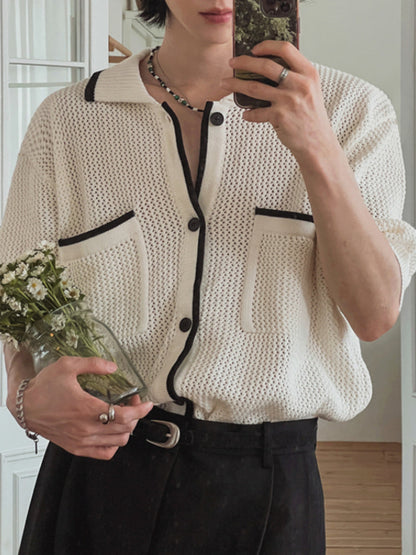 Loose Lapel Breathable Knitted Cardigan T-shirt