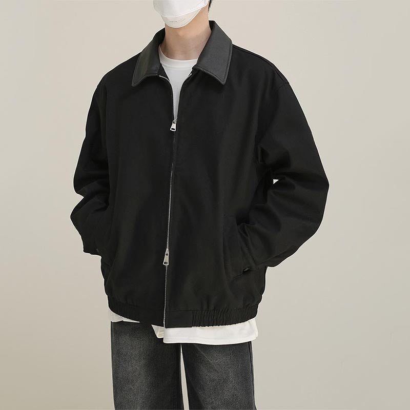 Men's Casual Retro PU Leather Collar Patchwork Jacket