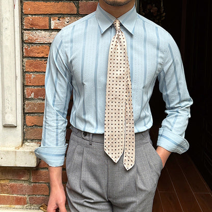 Men's Slim Fit Long Sleeve Peak Collar Business Shirt