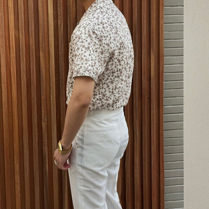 Mens Summer Cuban Collar Retro Short-sleeved Floral Shirt