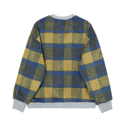 Men's Loose Spliced Round Neck Plaid Casual Sweatshirt