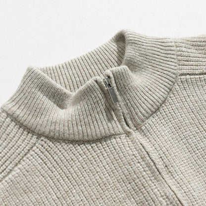 Loose Stand Collar Zip Knit Cardigan