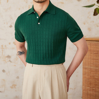 Vintage Lapel Pure Cotton Hollow POLO Shirt